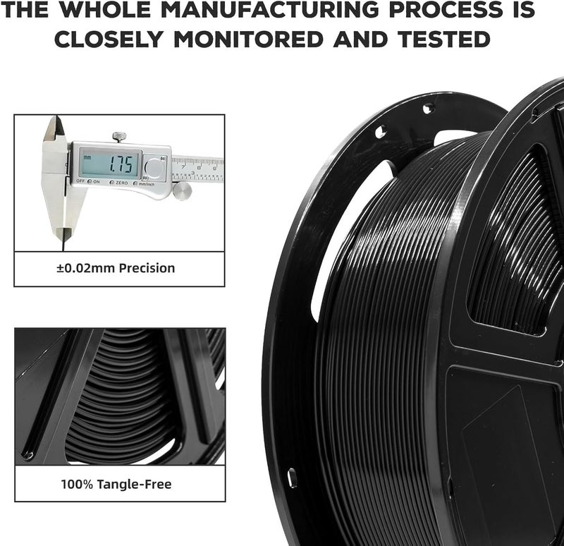 FLASHFORGE PLA Filament 1.75mm, 3D Printer Filament 1kg (2.2lbs) Spool, Dimensional Accuracy +/- 0.02mm, 3D Printing Filament Easy to Use and Fits for Most FDM 3D Printers (Black) - Image 3